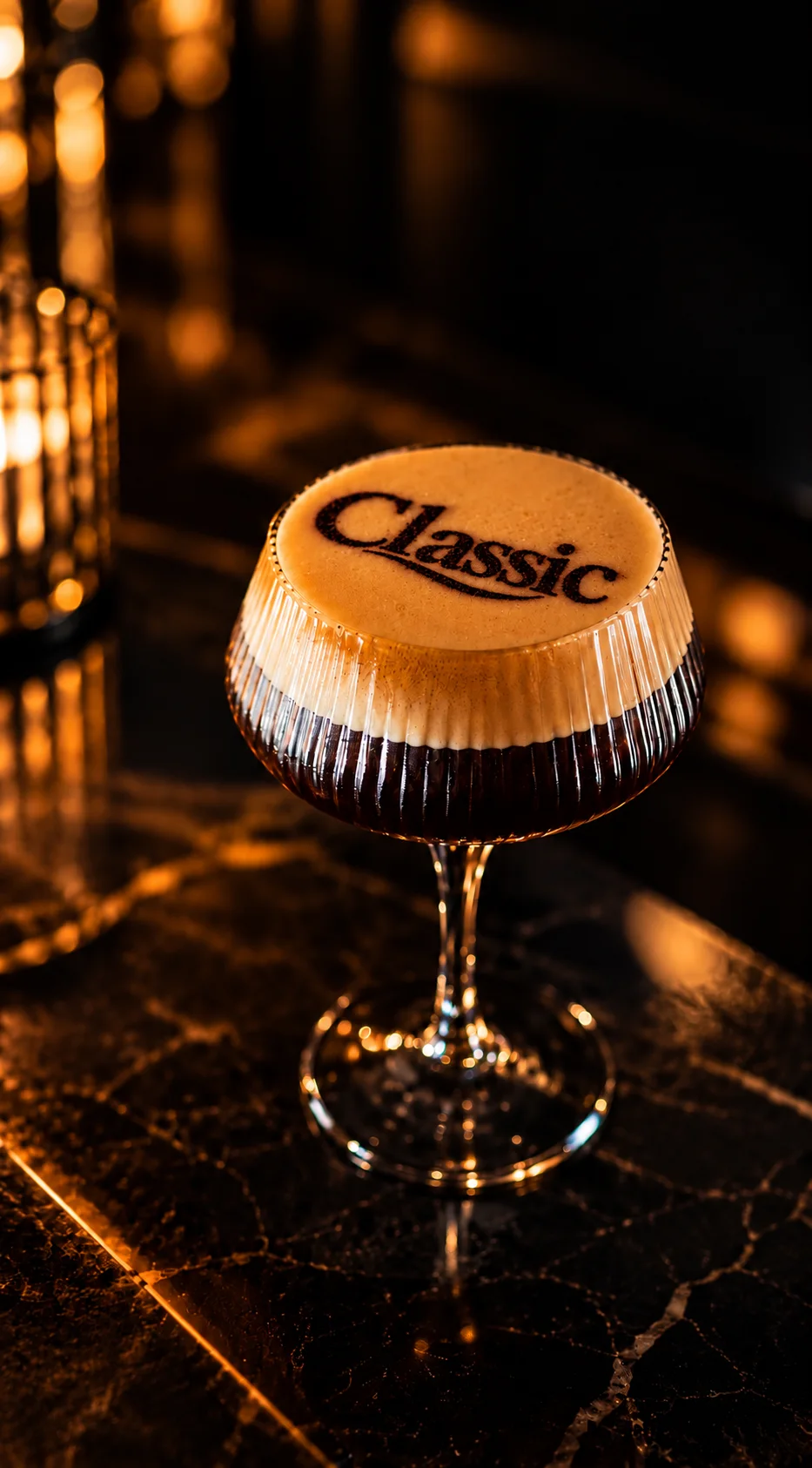 Classic signature cocktail with the Classic logo on its foam